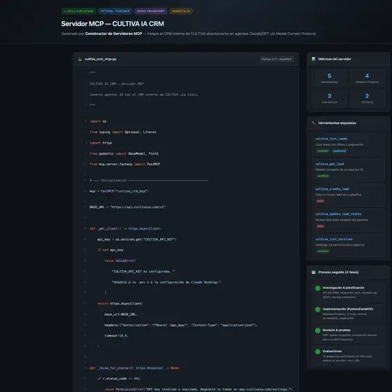 Resultado de ejemplo de Constructor de Servidores MCP